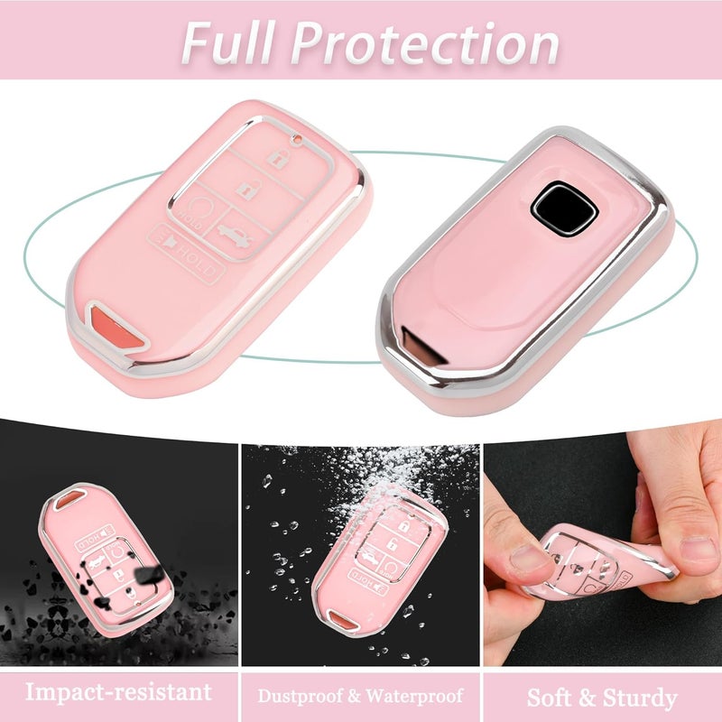 JAMCARI for Honda Key Fob Cover - Soft TPU Key Fob Protector for Accord Civic CRV Pilot Odyssey Smart Key Case with Bling Keychain - Image 3